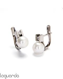 Earrings Tú y Yo white gold with pearls and natural diamonds