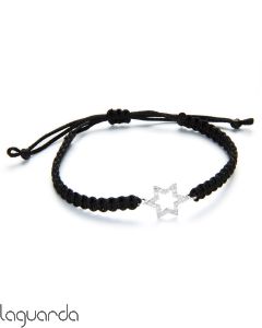 Macrame bracelet with white gold star and natural diamonds