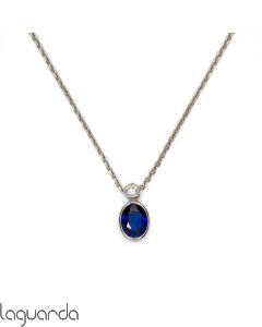 Pendant with chain in 18k white gold with sapphire and diamonds