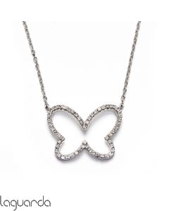 Butterfly pendant in 18k white gold with natural diamonds and its chain