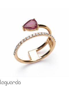 Anillo de oro rosa 18 quilates con diamantes y rubí naturales 