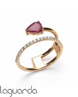 Anillo de oro rosa 18 quilates con diamantes y rubí naturales 